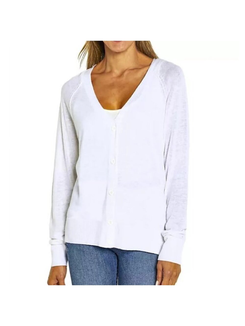 Gap Cardigan Sweater XXL Button Front V Neck Long Sleeve White Linen Blend Cozy
